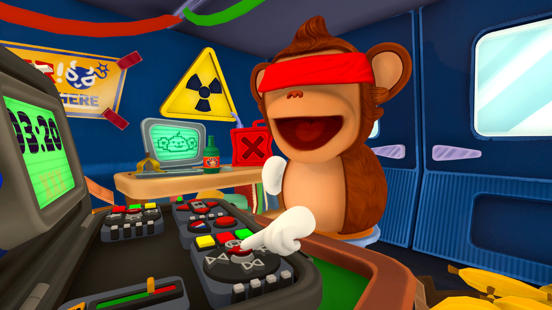 BOMBANANA players inside the mobile bomb workshop